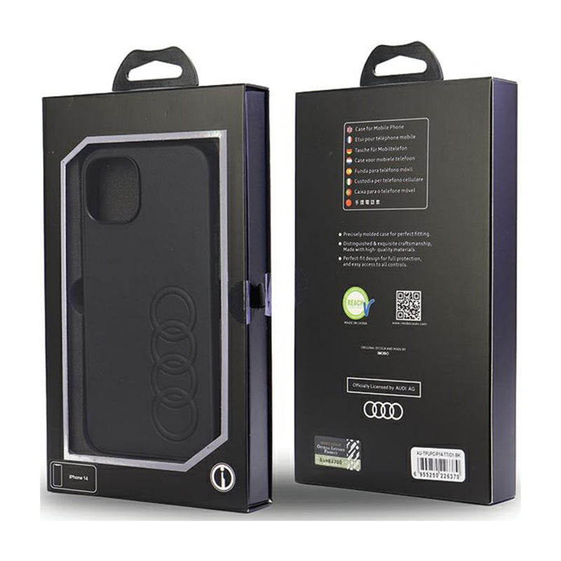 Audi sintetinės odos dėklas „iPhone 14“ (juodas)