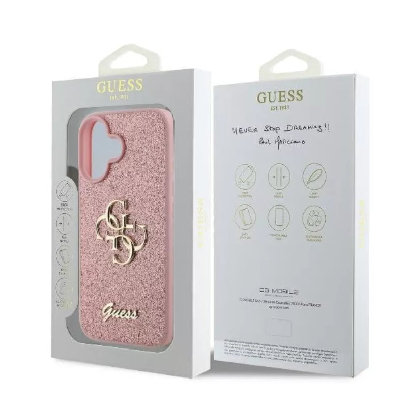 Guess Fixed Glitter Big 4G - dėklas iPhone 16 Plus (rožinis)