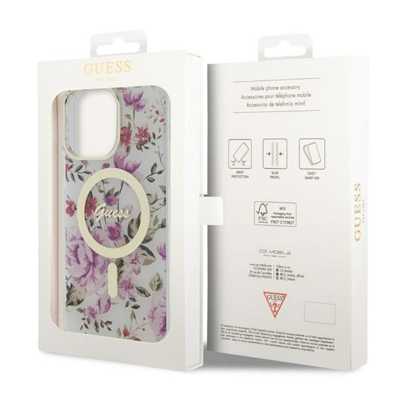 Guess Flower MagSafe – dėklas, skirtas iPhone 14 Pro Max (skaidrus)