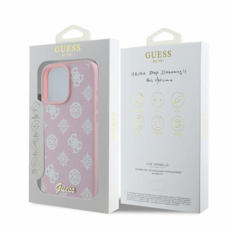 Guess Peony Script MagSafe – Dėklas iPhone 16 Pro Max (rožinis)