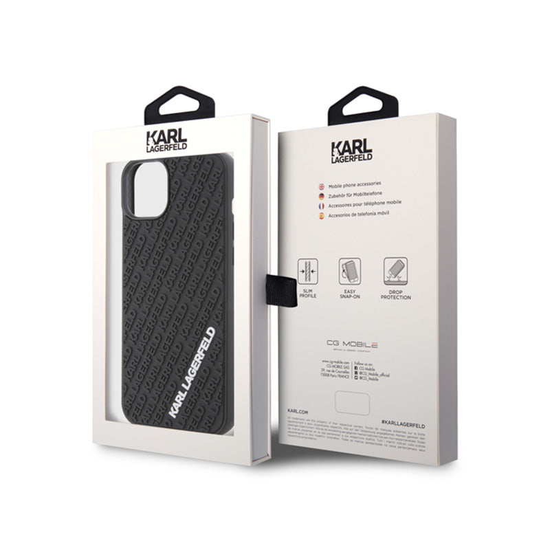 Karl Lagerfeld 3D guminis kelių logotipų – dėklas, skirtas „iPhone 15 Plus“ (juodas)
