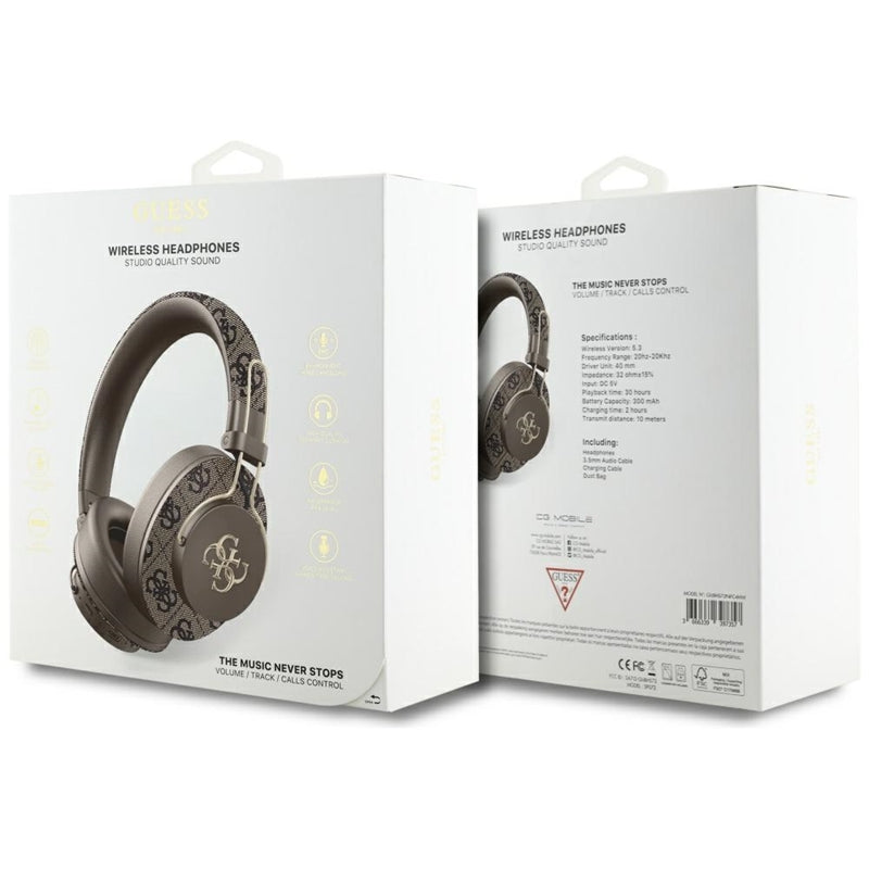 Guess Metal 4G Logo – Belaidės „Bluetooth“ ausinės per ausis ENC (ruda)