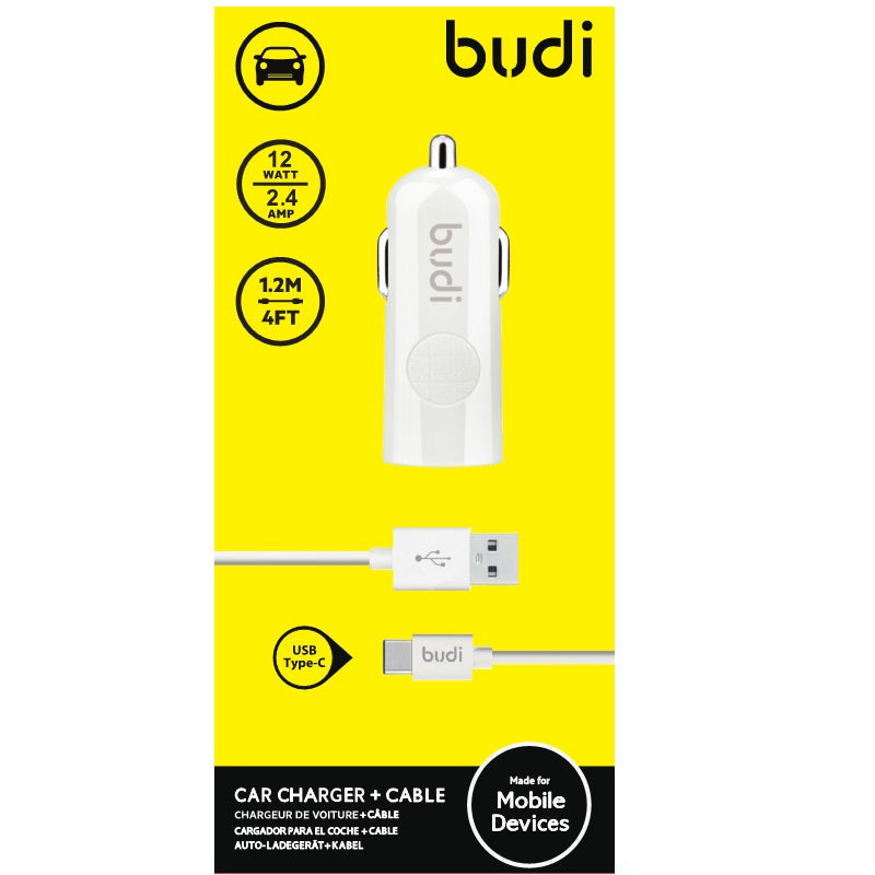 Budi - 1 USB automobilinis įkroviklis su LED indikatoriumi + USB tipo C laidas