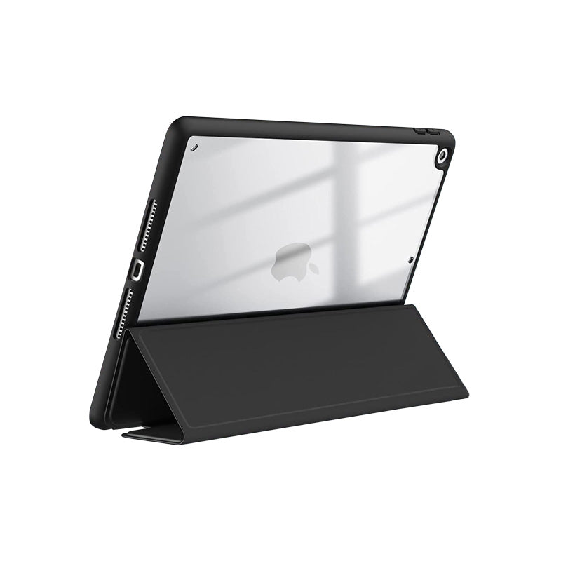 Crong PrimeFolio dėklas – iPad 10.2” (2021-2019) su stoveliu ir „Apple Pencil“ laikikliu (juodas/skaidrus)