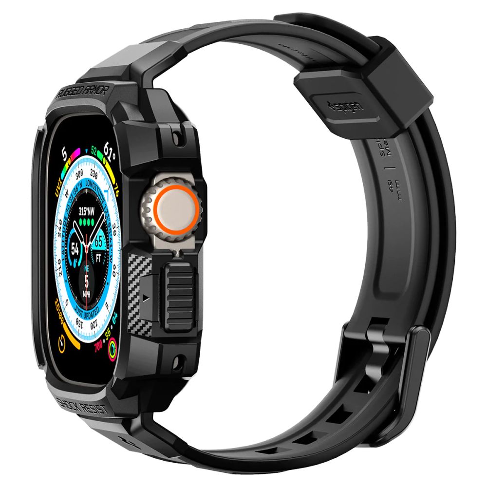 Spigen Rugged Armor Pro dėklas – apyrankė su dėklu, skirta Apple Watch Ultra 49 mm (juoda)