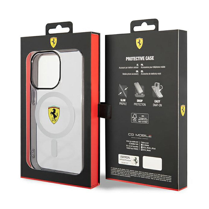 Ferrari Outline Magsafe – dėklas, skirtas iPhone 14 Pro (skaidrus)