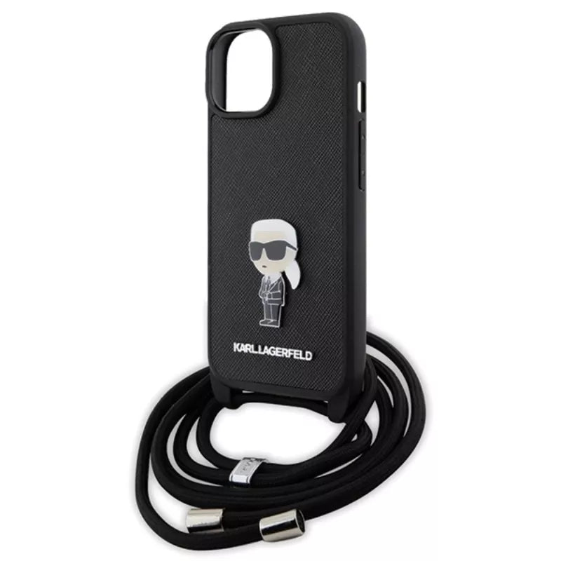 Karl Lagerfeld Crossbody Saffiano Monogram Ikonik Metal Pin - Dėklas iPhone 15 (Juodas)