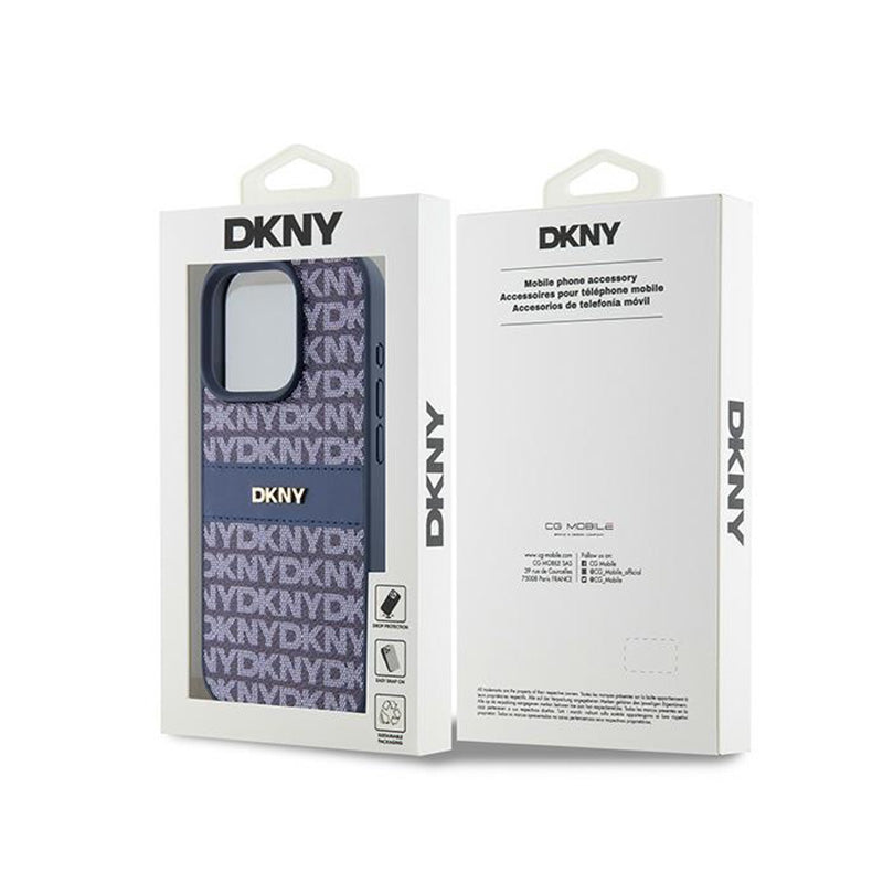 DKNY Odinis mono juostelės ir metalo logotipas - dėklas, skirtas iPhone 15 Pro (mėlynas)