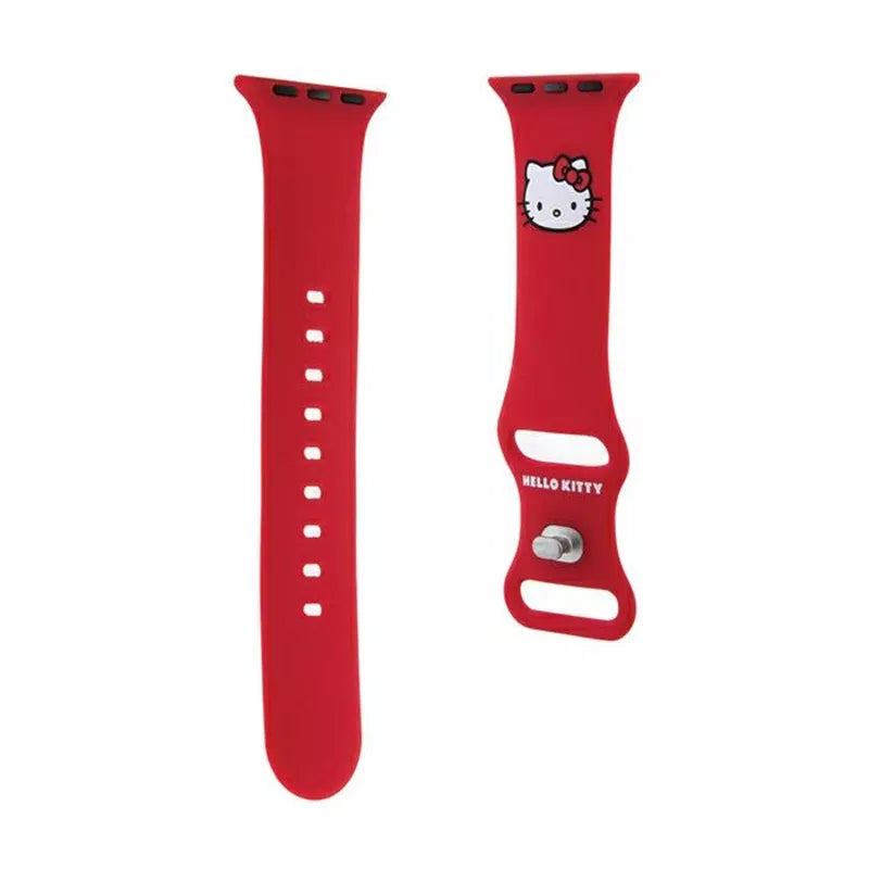 Hello Kitty silikoninis dirželis laikrodžiui, „Kitty“ galvutės formos, skirtas „Apple Watch“ 38/40/41 mm (raudonas)