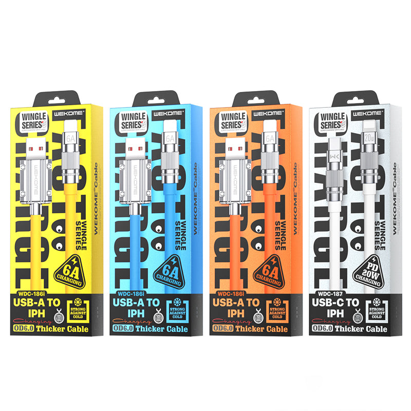 WEKOME WDC-186 Wingle serija – USB-A į „Lightning“ greitojo įkrovimo 1 m jungties kabelis (baltas)