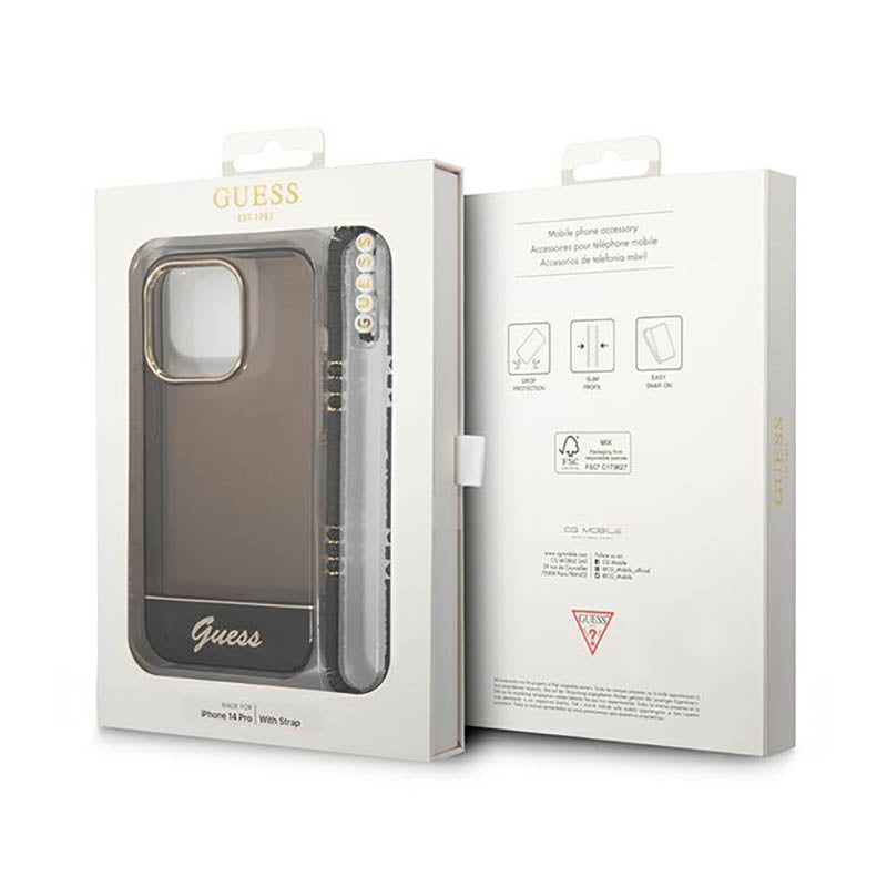 Guess Translucent Pearl Strap – dėklas iPhone 14 Pro Max (juodas)