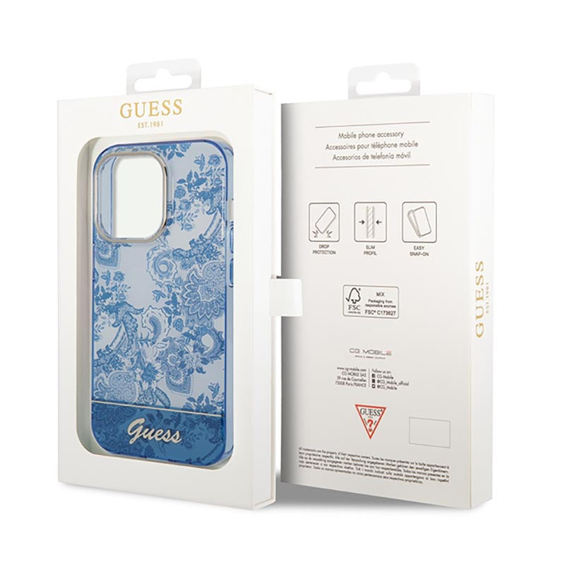 Guess Porcelain Collection - iPhone 14 Pro Max dėklas (mėlyna)