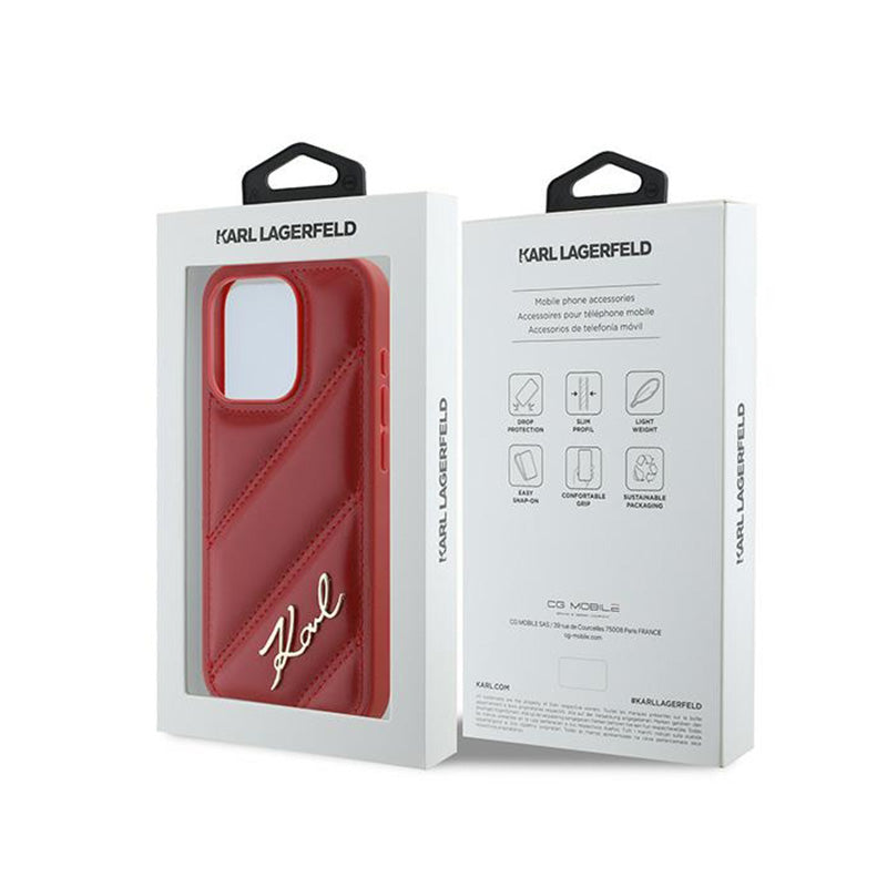 Karl Lagerfeld Diagonal Quilted Script - dėklas, skirtas iPhone 15 Pro Max (raudonas)