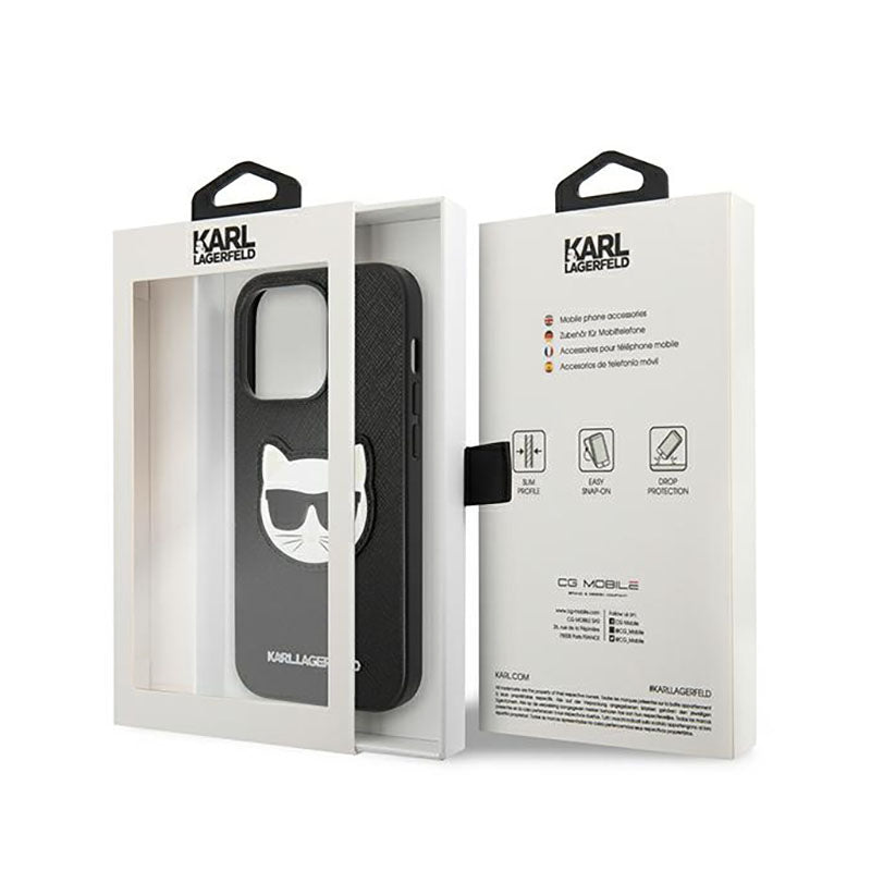 Karl Lagerfeld Saffiano Choupette Head Patch dėklas – dėklas, skirtas „iPhone 14 Pro“ („Black“)