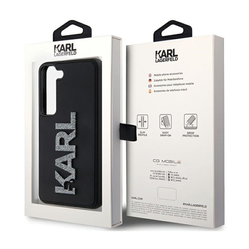 Karl Lagerfeld 3D guminis blizgučio logotipas – „Samsung Galaxy S23+“ dėklas (juodas)