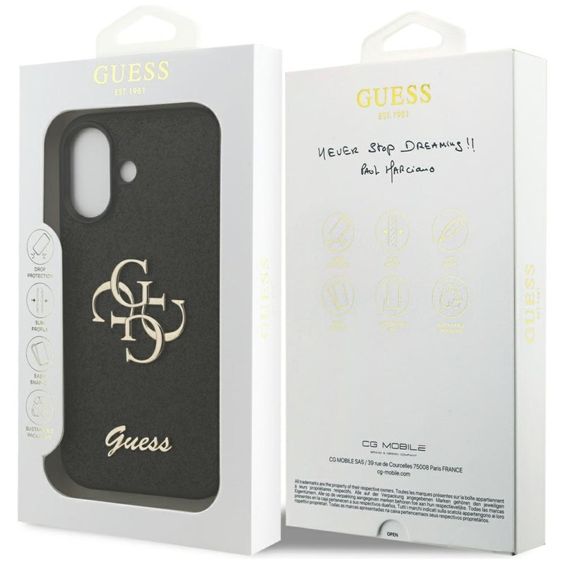 Guess Fixed Glitter Big 4G - Dėklas iPhone 17 (juodas)