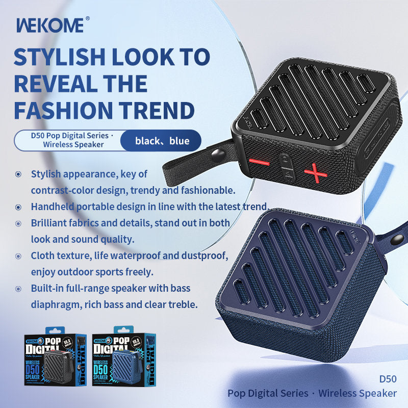 WEKOME D50 Pop Digital Series – Nešiojamas belaidis „Bluetooth V5.2“ garsiakalbis (juodas)