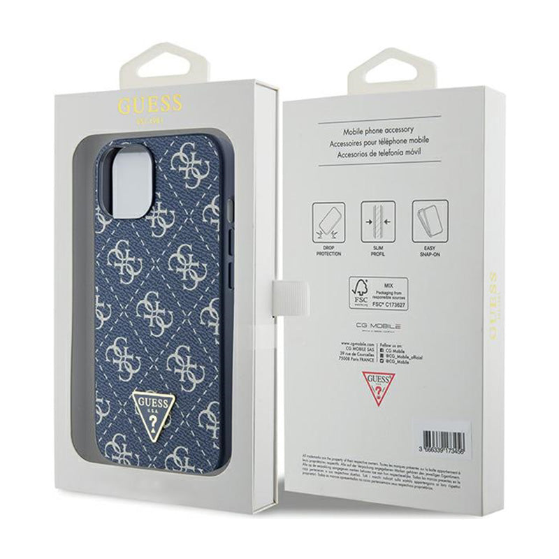 Guess 4G Triangle Metal Logo - dėklas iPhone 15 Plus (mėlynas)
