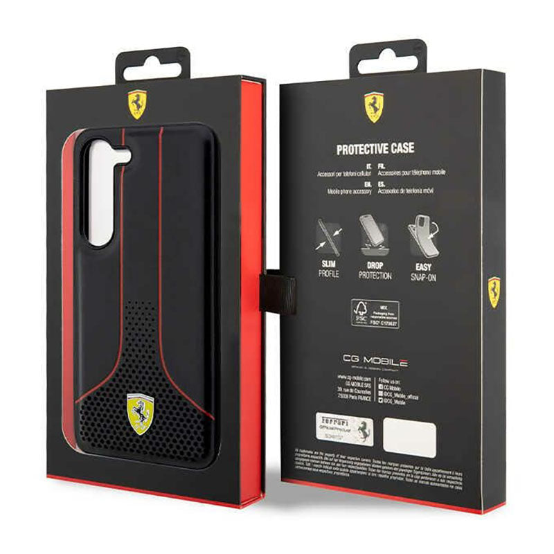 Ferrari Perforated 296P Collection - dėklas Samsung Galaxy S23 (juodas)