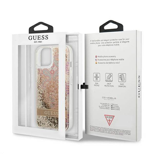 Guess Liquid Glitter Paisley – Dėklas iPhone 13 mini (auksinis)