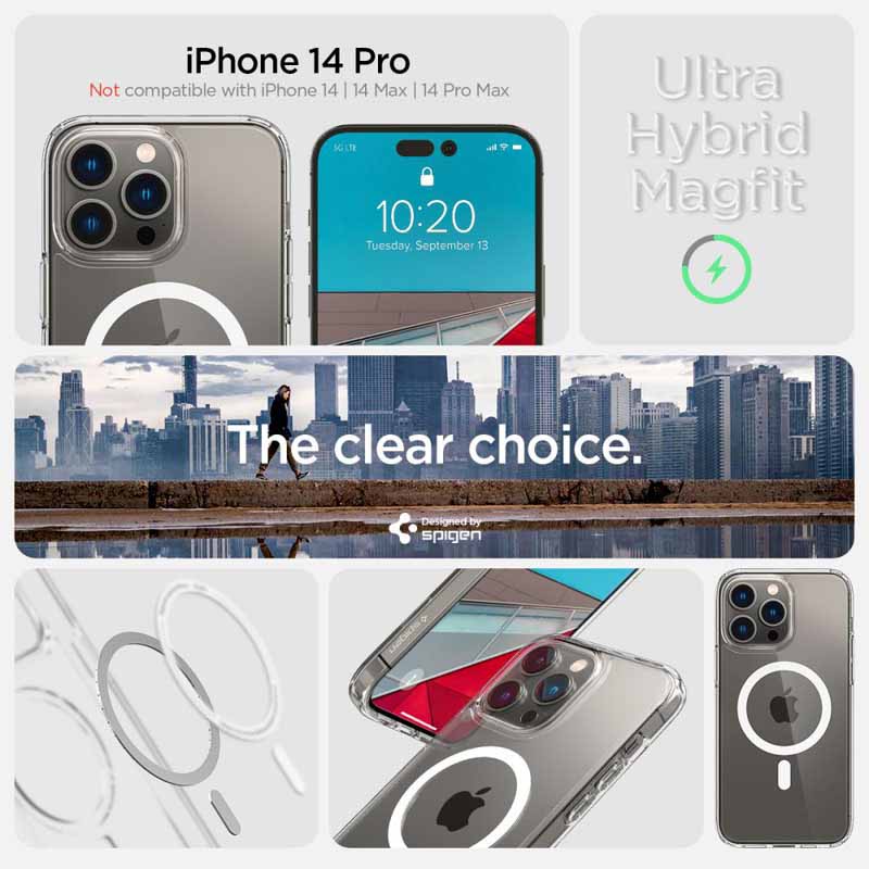Spigen Ultra Hybrid Mag MagSafe – dėklas, skirtas iPhone 14 Pro (Baltas)