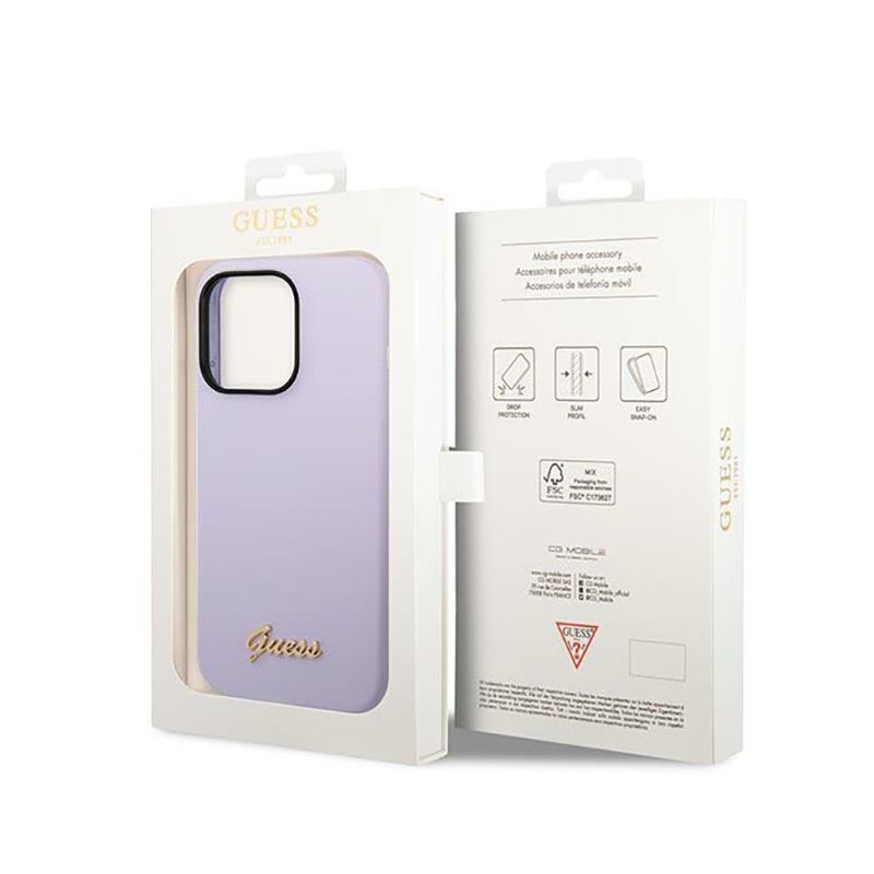 Guess Silicone Vintage - dėklas, skirtas „iPhone 14 Pro“ (violetinis)