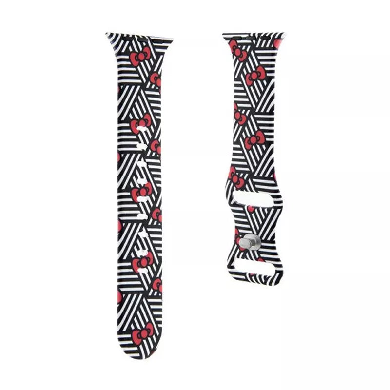 Hello Kitty Silikoninis dirželis „Bows & Stripes“ – Apple Watch 38/40/41 mm (juodas)