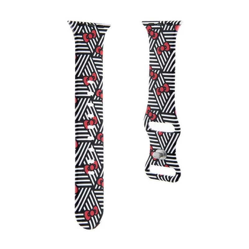 Hello Kitty Silikoninis dirželis „Bows & Stripes“ – Apple Watch 38/40/41 mm (juodas)