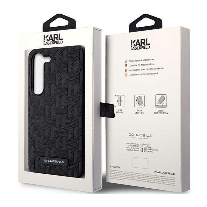 Karl Lagerfeld Saffiano Monogram Metal Logotipas - Dėklas skirtas Samsung Galaxy S23 (Juodas)
