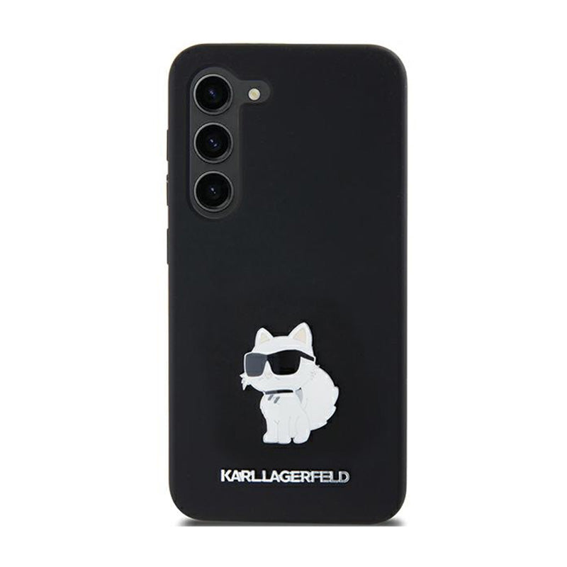 Karl Lagerfeld silikonas Choupette Metal Pin – dėklas, skirtas „Samsung Galaxy A35 5G“ (juoda)