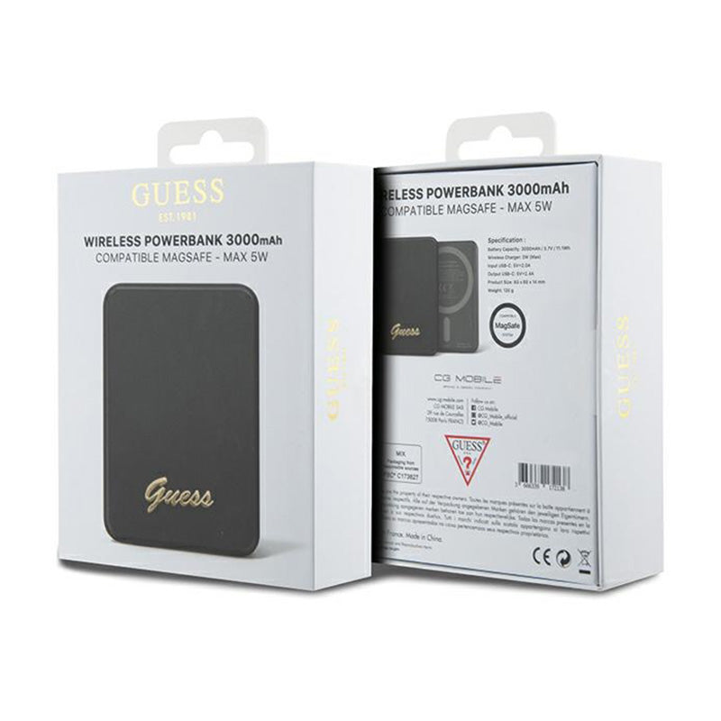 Guess Metal Script Logo MagSafe - 3 000 mAh 5W MagSafe indukcinis maitinimo blokas (juodas)