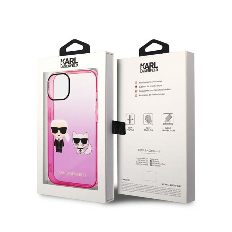 Karl Lagerfeld Gradient Ikonik Karl & Choupette – dėklas, skirtas iPhone 14 Plus (rožinis)