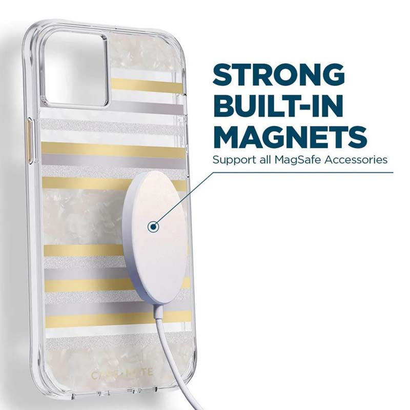 Case-Mate Pearl Stripes MagSafe – dėklas su perlo imitacija iPhone 14 Plus (Pearl Stripes)