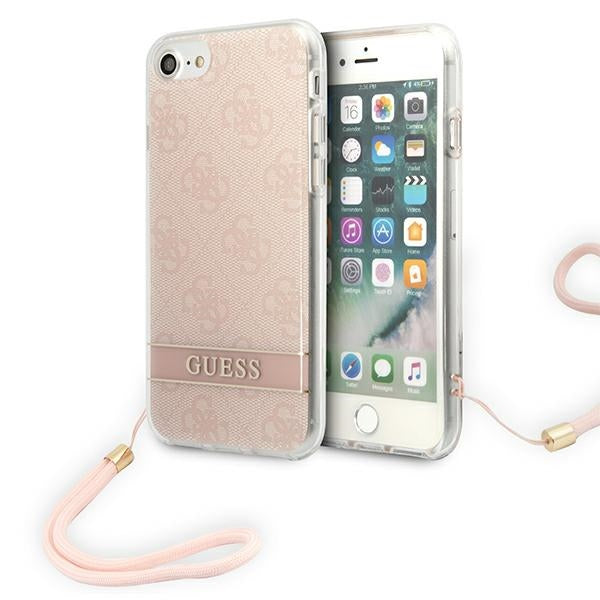 Guess 4G Print Cord – Dėklas skirtas SE 2022 / SE 2020 / 7 / 8 (rožinė)