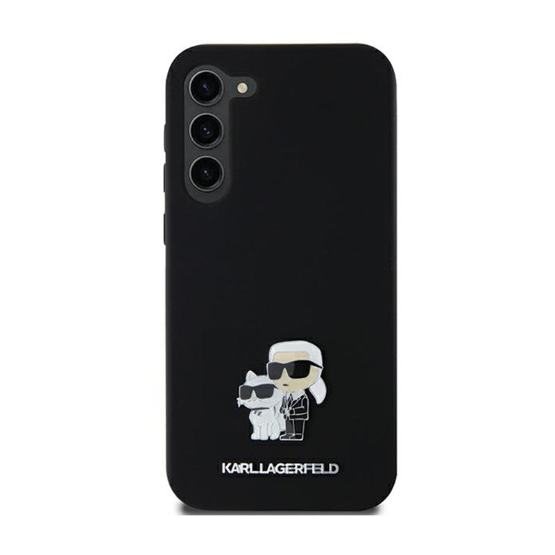 Karl Lagerfeld silikoninis dėklas su metaliniu Karl & Choupette ženkleliu – skirtas Samsung Galaxy A35 5G (juodas)