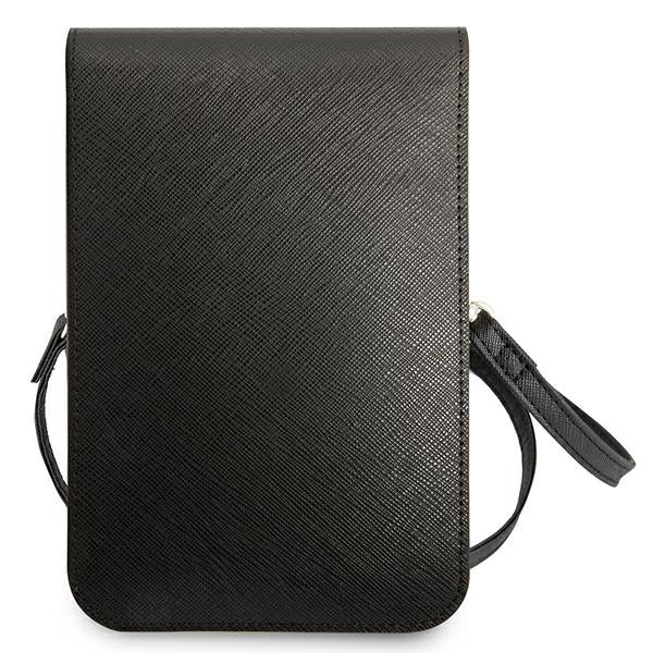 Guess Saffiano „Triangle Logo“ telefono krepšys (juodas)