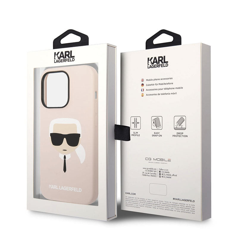 Karl Lagerfeld Silicone Ikonik Karl's Head MagSafe – dėklas, skirtas iPhone 14 Pro (rožinis)