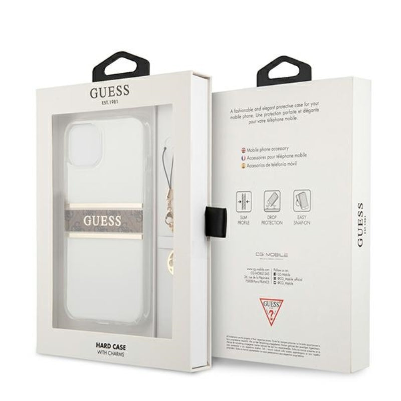 Guess 4G Stripe Rudas pakabukas – dėklas, skirtas iPhone 13 mini (Skaidrus)