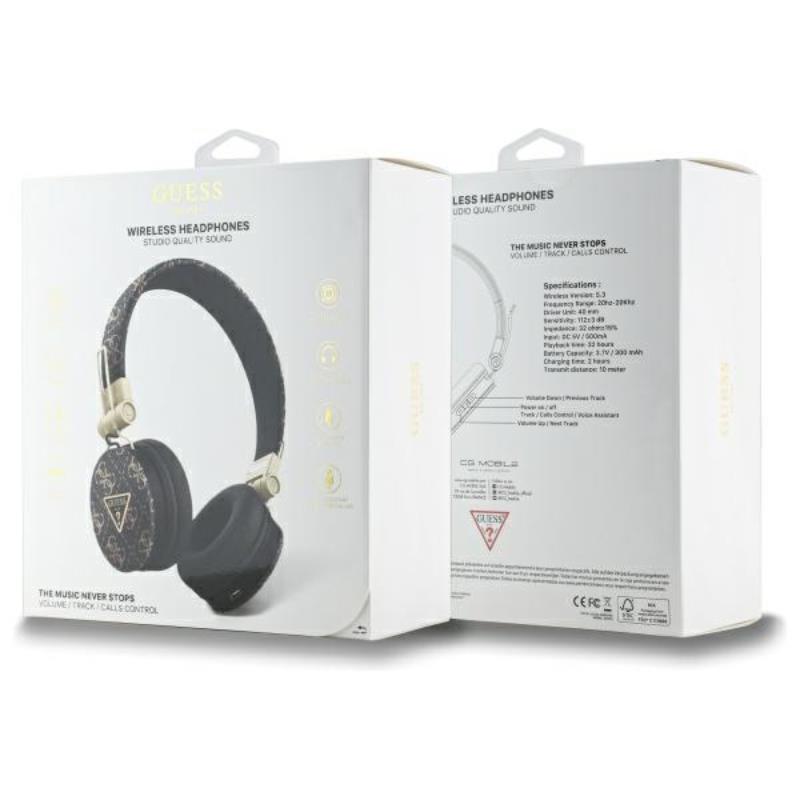 Guess 4G trikampio apvalios formos – belaidės „Over-Ear“ „Bluetooth“ ENC ausinės (juodos)