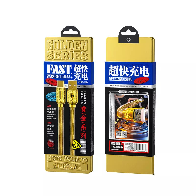 WEKOME WDC-161 Sakin serija – USB-A į USB-C greito įkrovimo 6A jungiamasis laidas 1 m (auksinis)