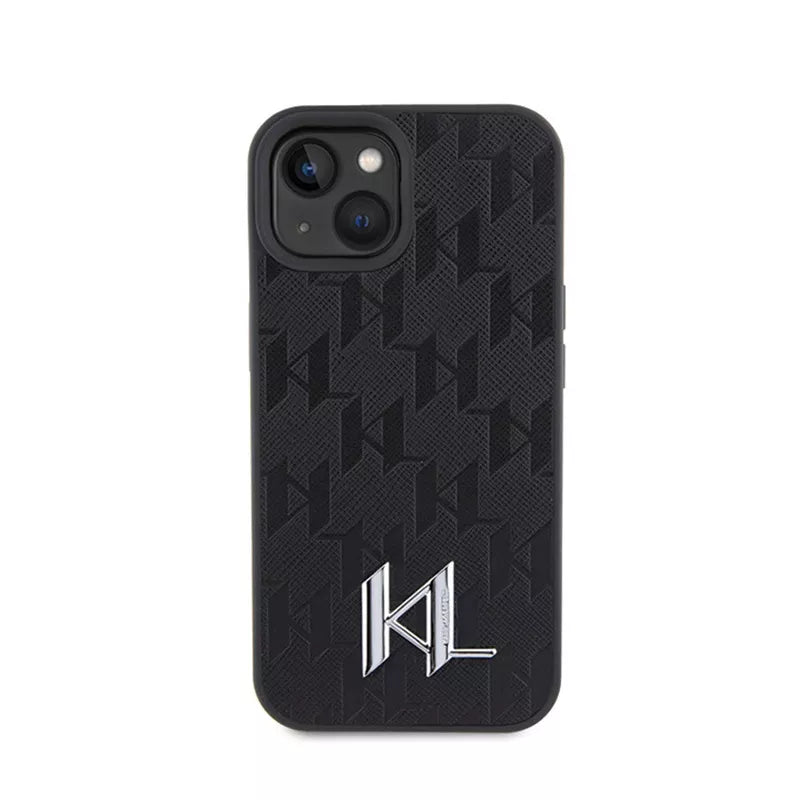 Karl Lagerfeld Odinė Monograma, Karštu Būdu Įspaustas Metalo Logotipas - Dėklas iPhone 15 (juodas)
