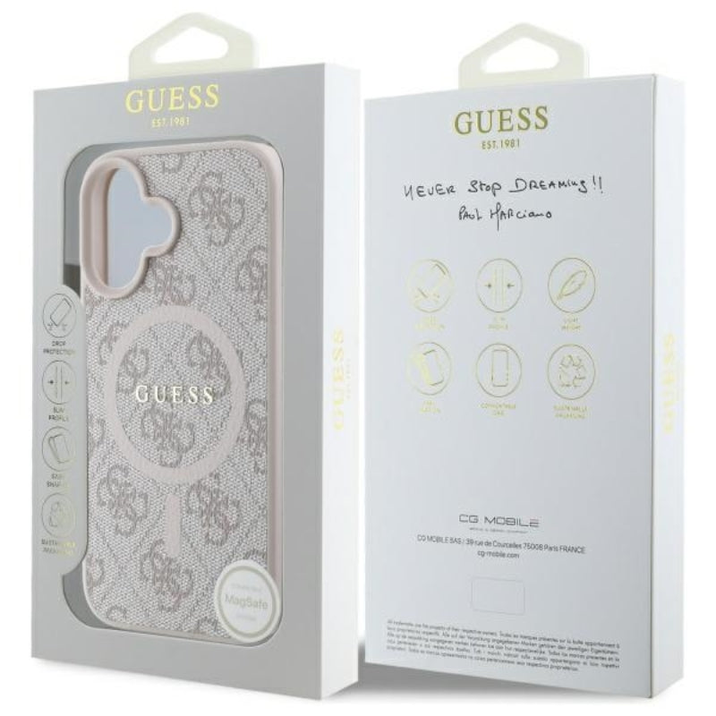Guess 4G Ring Classic Logo MagSafe - "iPhone 16" dėklas (rožinis)