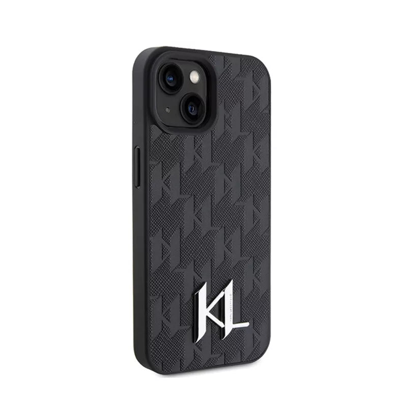 Karl Lagerfeld Odinė Monograma, Karštu Būdu Įspaustas Metalo Logotipas - Dėklas iPhone 15 (juodas)