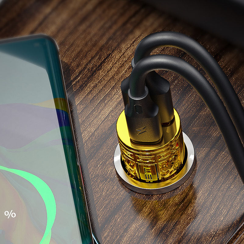 WEKOME WP-C37 Sakin serija – USB-C ir USB-A greitasis įkrovimas PD 20W automobilinis įkroviklis (auksinis)