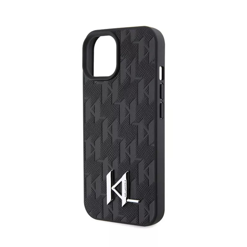 Karl Lagerfeld Odinė Monograma, Karštu Būdu Įspaustas Metalo Logotipas - Dėklas iPhone 15 (juodas)