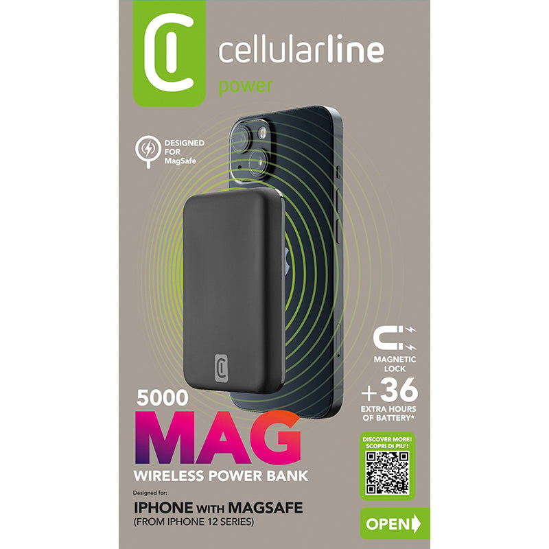 Cellularline MAG 5000 – 5000 mAh 7,5 W indukcinis maitinimo blokas su „MagSafe“ (juodas)