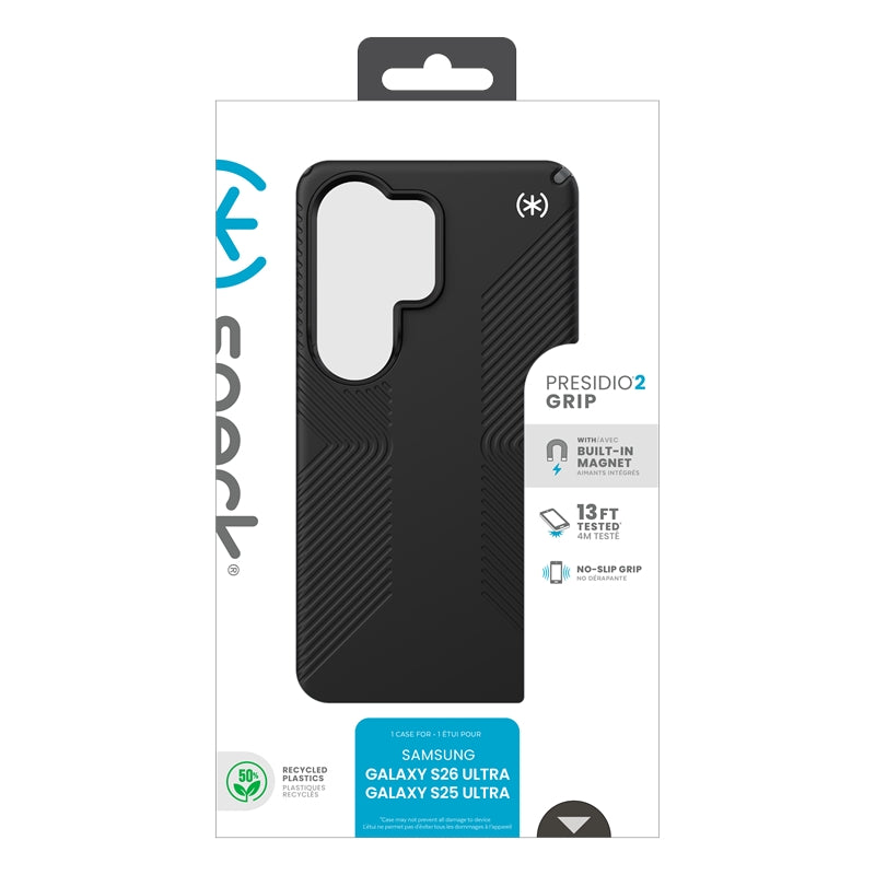 Speck Presidio2 Grip Magnet - Samsung Galaxy S26 Ultra MagSafe dėklas (juodas/skalūno pilkumo/baltas)