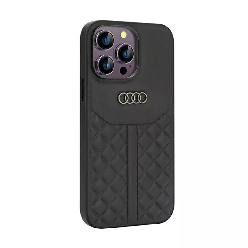 Audi natūralios odos dėklas Apple iPhone 14 Pro Max (Juodas)