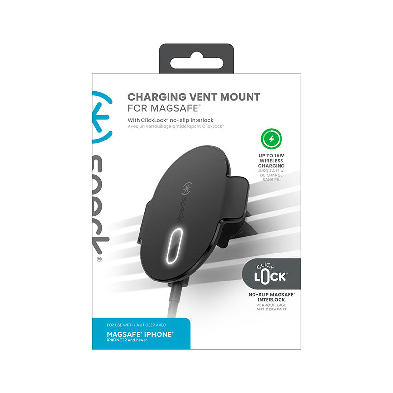 Speck Charging Vent Mount + ClickLock - automobilinis laikiklis su „MagSafe“ belaidžiu įkrovimu (juodas)