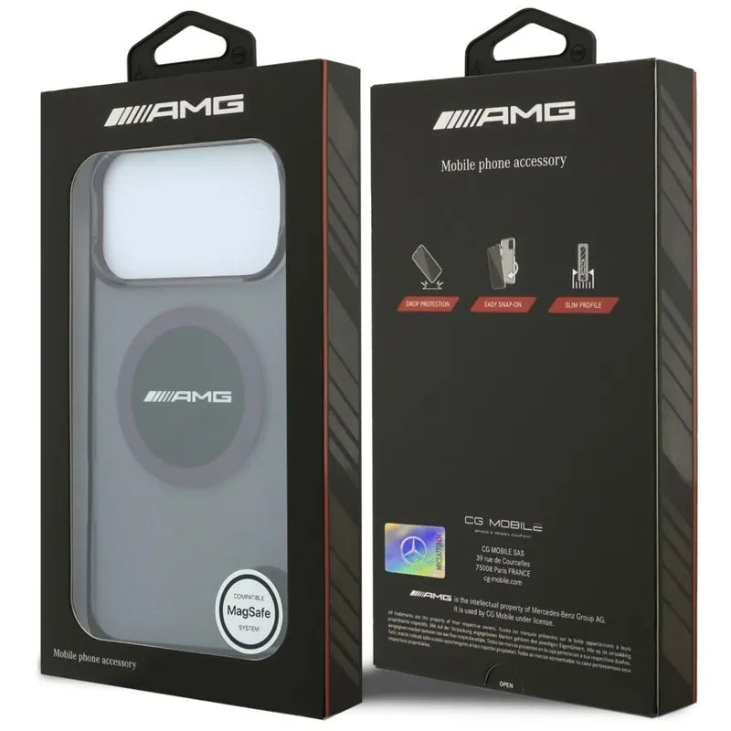 AMG IML Transparent Bicolor Block MagSafe dėklas, skirtas „iPhone 18 Pro Max“ / „17 Pro Max“ (juodas / bordo)